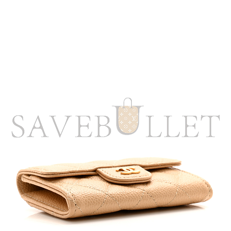 CHANEL CAVIAR QUILTED FLAP CARD HOLDER WALLET BEIGE AP0214 (11.3*7.5*2.5cm)